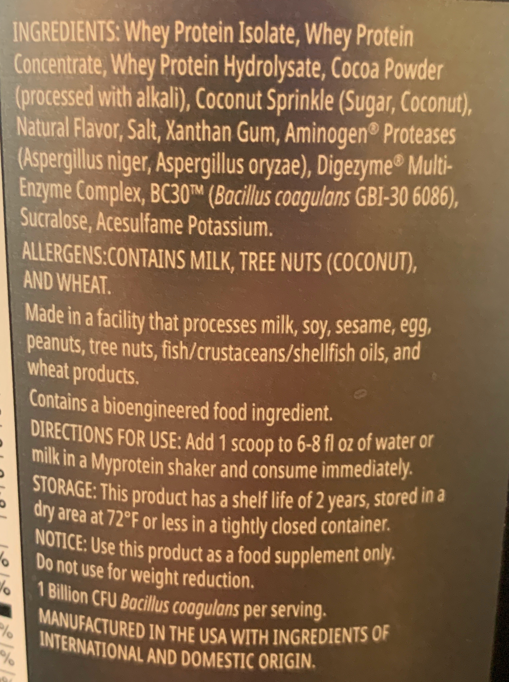 Myprotein The Whey Coconut Caramel Fudge Ingredients