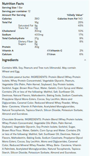 Myprotein Triple Stack Bar Ingredients