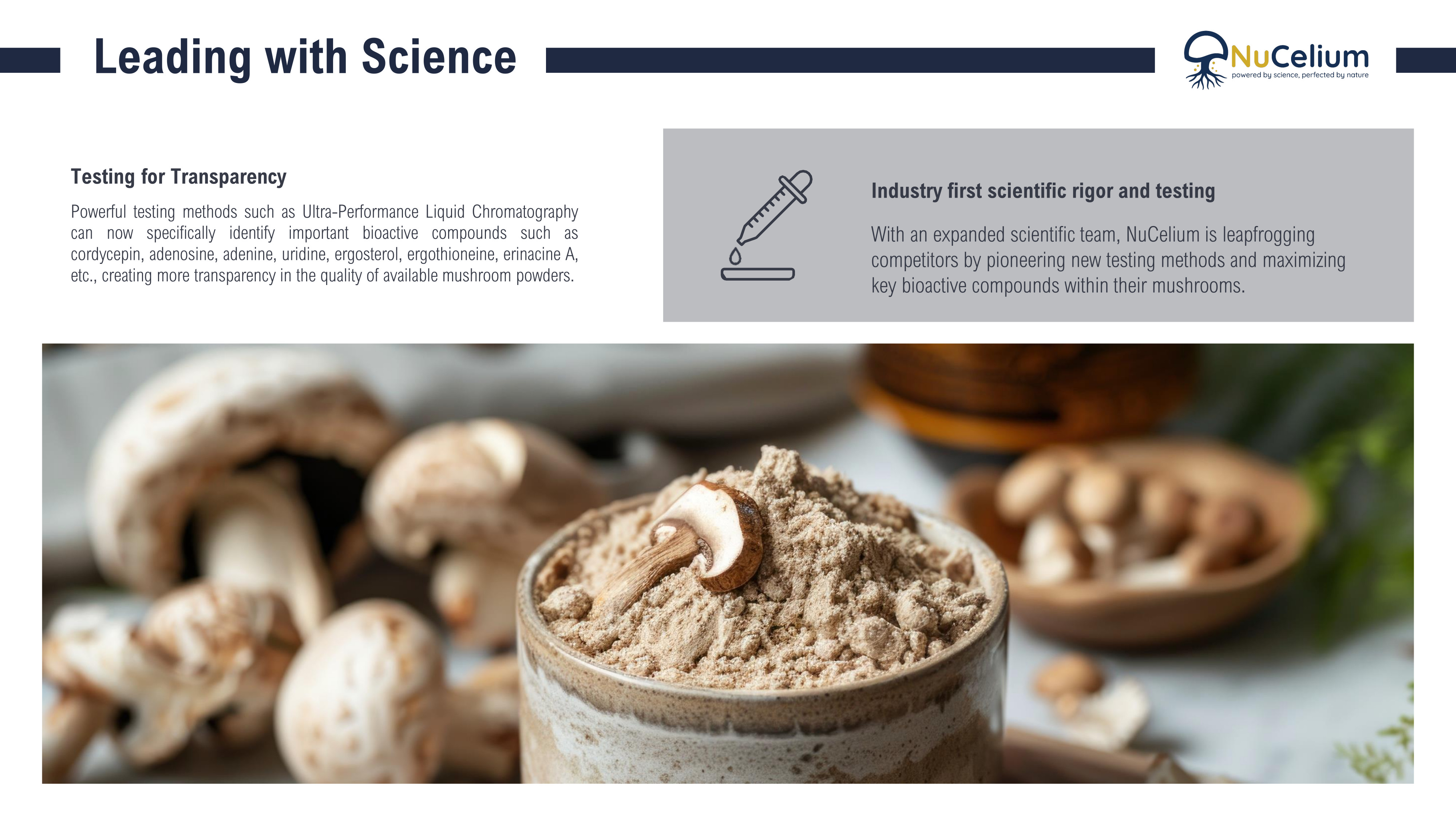 NuCelium Leading with Science: UPLC Bioactive Testing and Mushroom Powder Quality