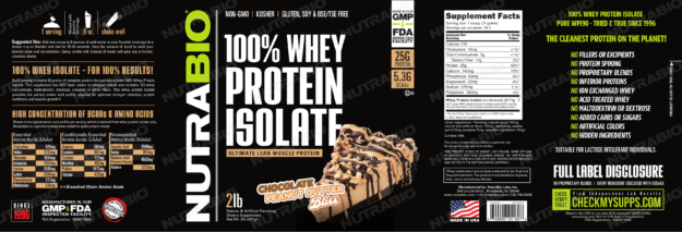 NutraBio 100% Whey Protein Isolate Chocolate Peanut Butter Bliss Label