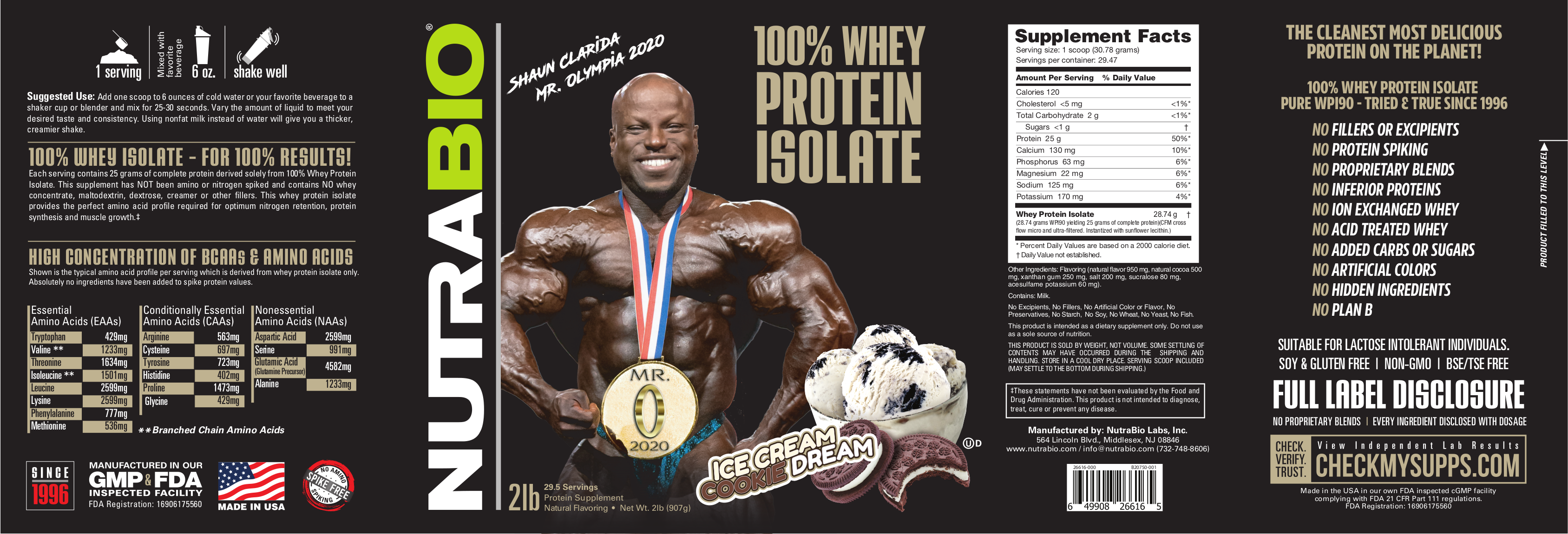 NutraBio 100% Whey Protein Isolate Ice Cream Cookie Dream Shaun Clarida Label