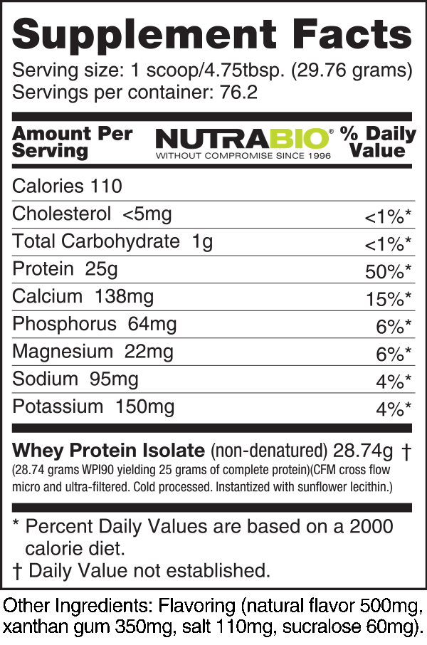 NutraBio 100% Whey Protein Isolate Ingredients