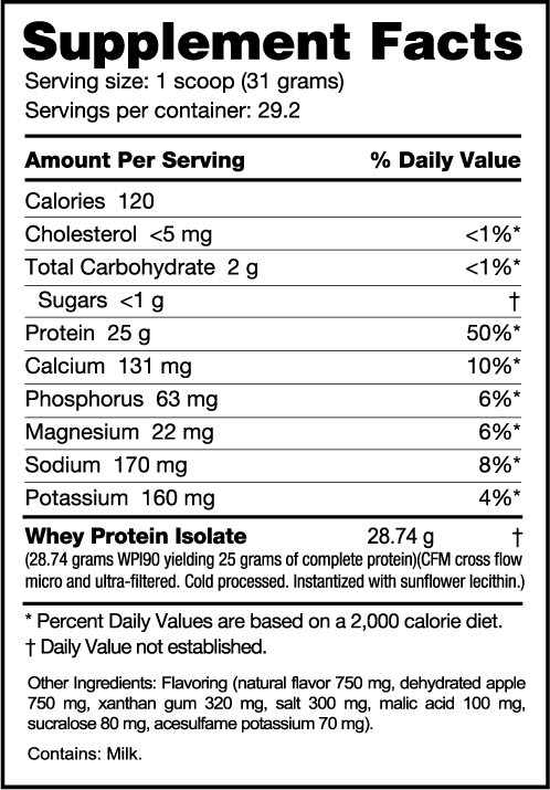 NutraBio 100% Whey Protein Isolate Miss American Pie Ingredients