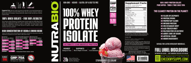 NutraBio 100% Whey Protein Isolate Label