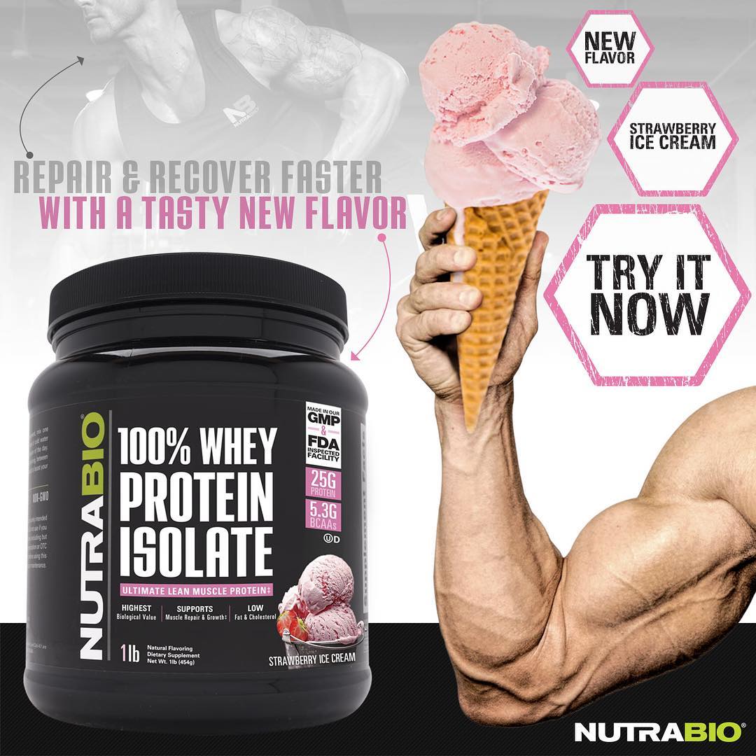 NutraBio 100% Whey Protein Isolate Strawberry Ice Cream