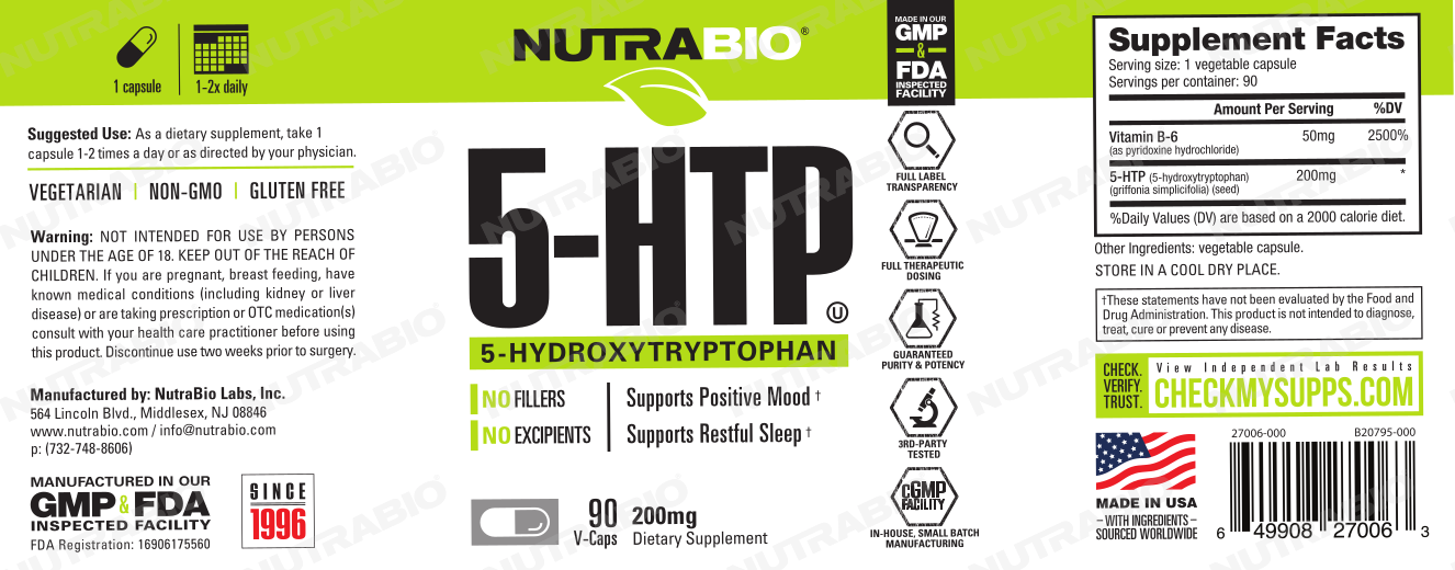 NutraBio 5-HTP Label