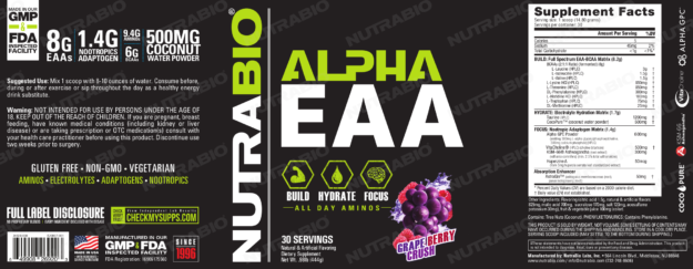 NutraBio Alpha EAA Grape Berry Crush Label