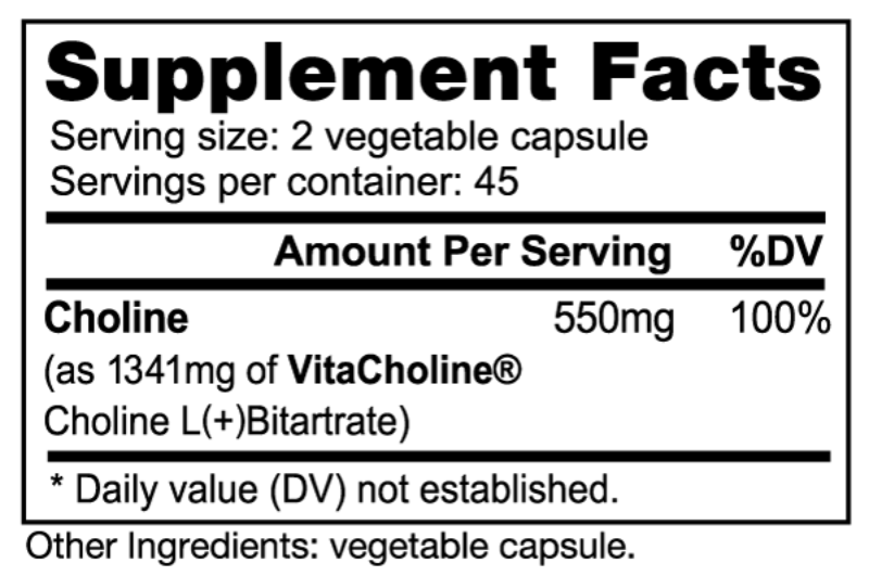 NutraBio Choline Bitartrate Powered by VitaCholine