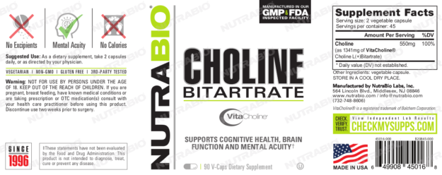 NutraBio Choline Bitartrate Label