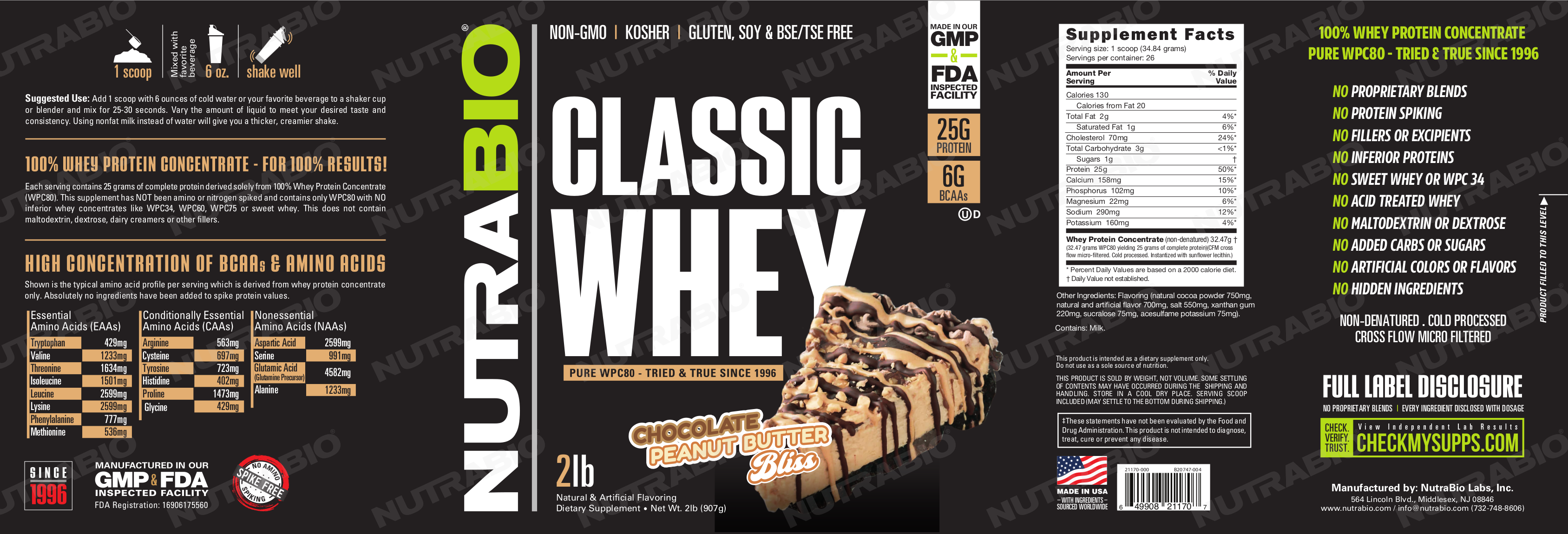 NutraBio Classic Whey Chocolate Peanut Butter Bliss Label