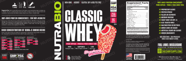 NutraBio Classic Whey Strawberry Shortcake Label