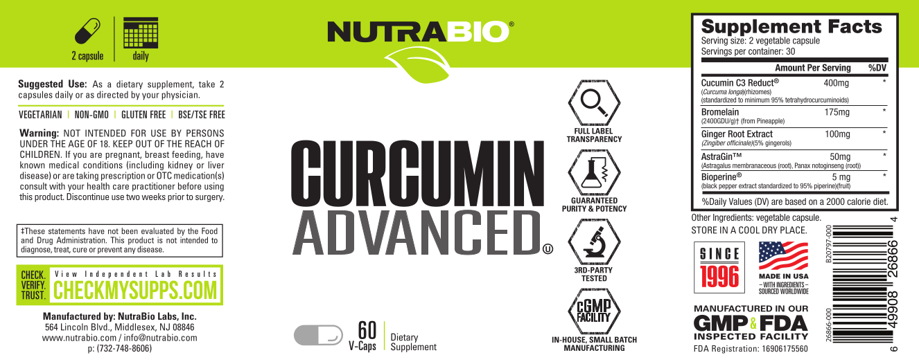 NutraBio Curcumin Advanced Label