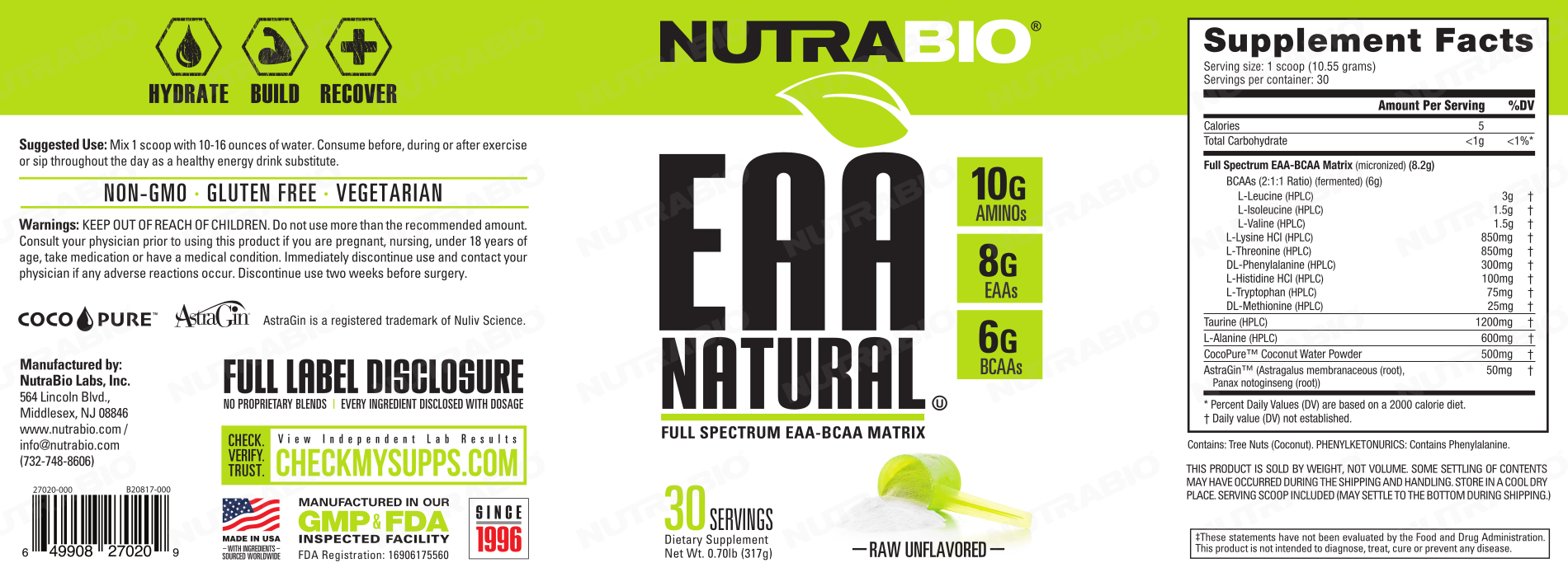 NutraBio EAA Natural Label