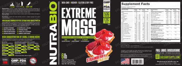 NutraBio Extreme Mass Strawberry Pastry Label