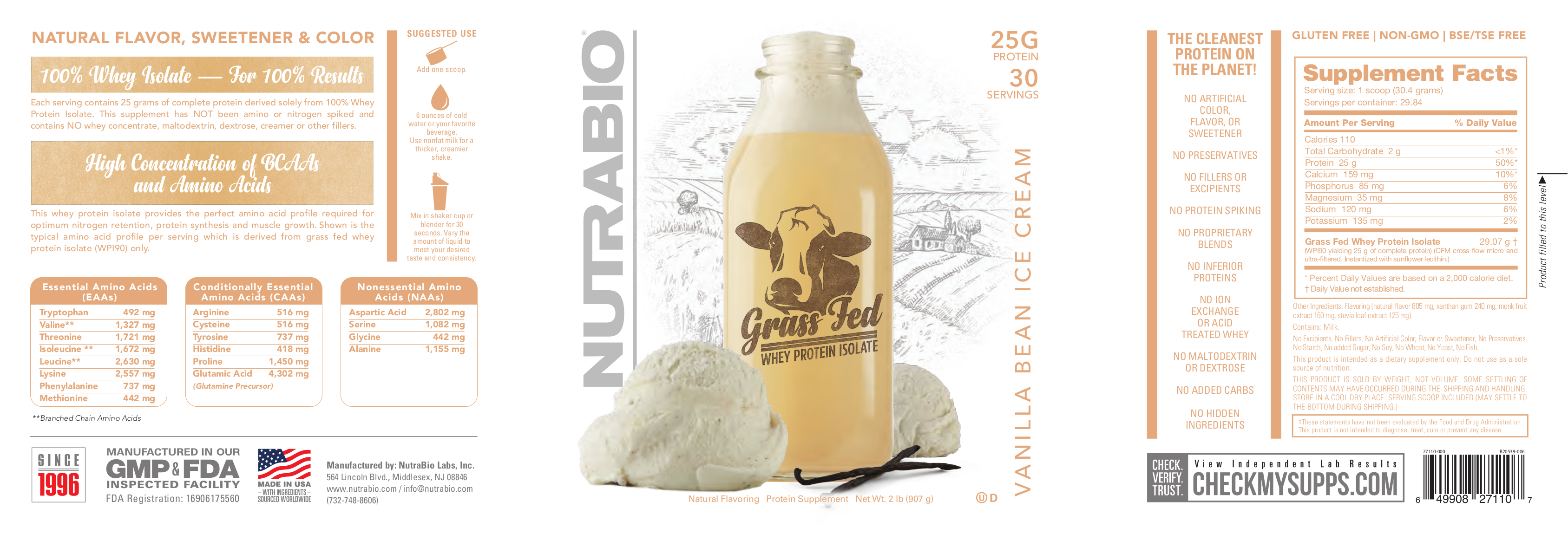 NutraBio Grass-Fed Whey Protein Isolate Label