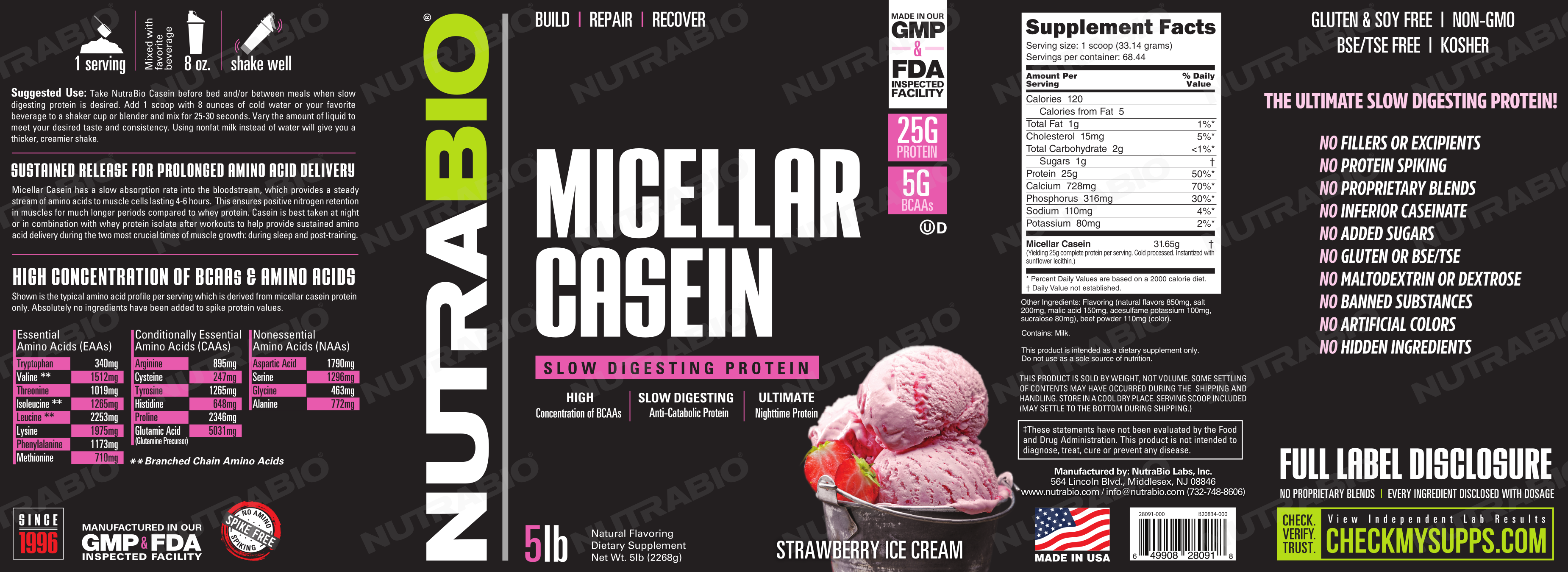 NutraBio Micellar Casein Strawberry Ice Cream Label