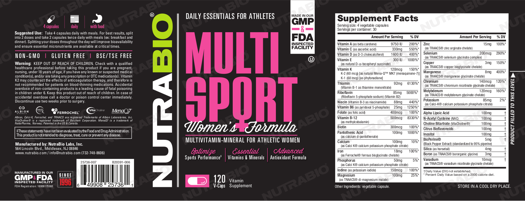 NutraBio MultiSport Women's Label