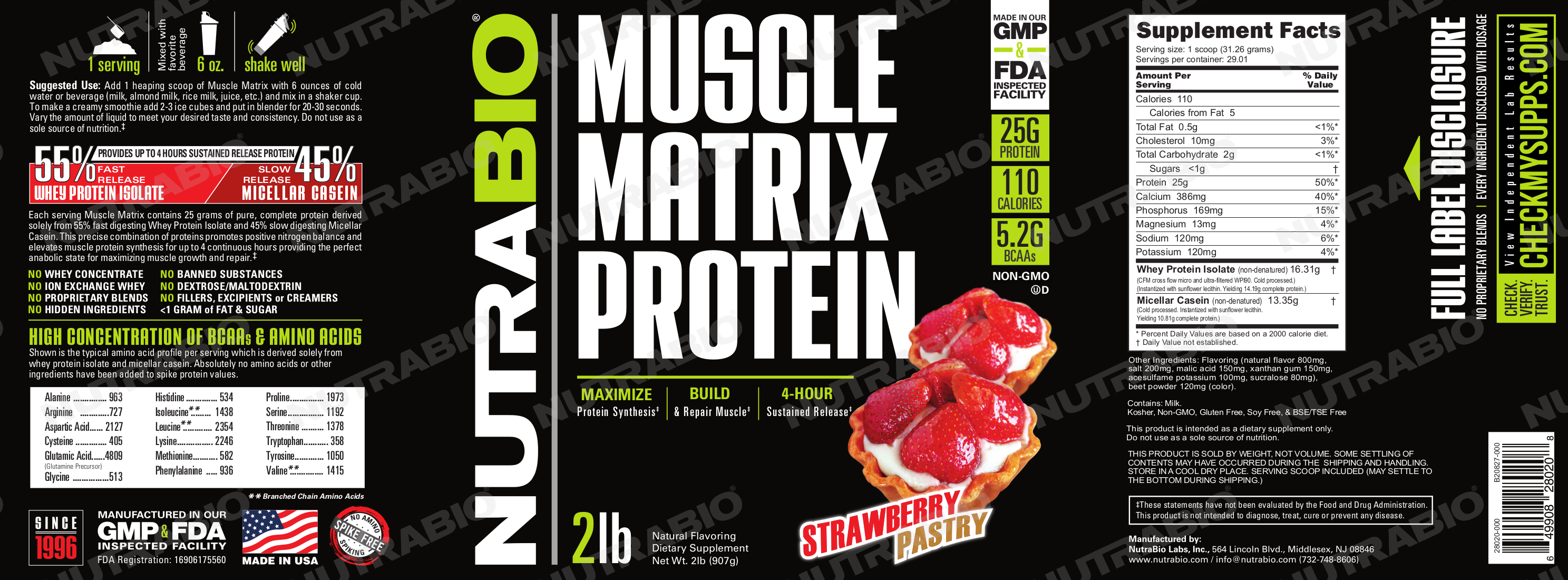 NutraBio Muscle Matrix Strawberry Pastry Label