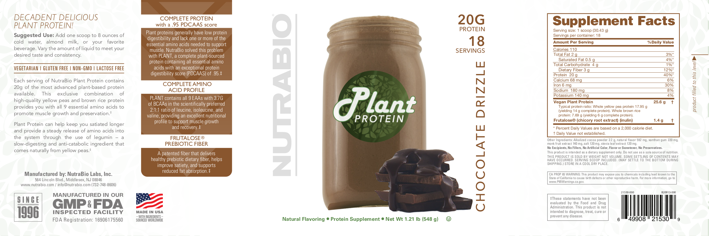NutraBio Plant Protein Chocolate Drizzle Label