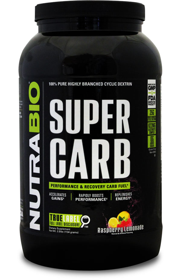 Super Carb from NutraBio is the ultimate pre workout carbohydrate that supplies 25g of highly branched cyclic dextrin to fuel your performance.