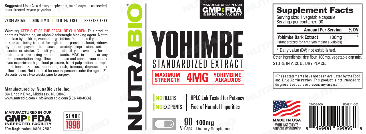 NutraBio Yohimbe Label