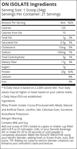 Optimum Nutrition Isolate Ingredients