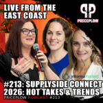 Cassie Smith, Heather Carter, Devon Gholam, and Ben Kane on stage at the SupplySide Connect NJ 2026 live panel for PricePlow Podcast Episode 213