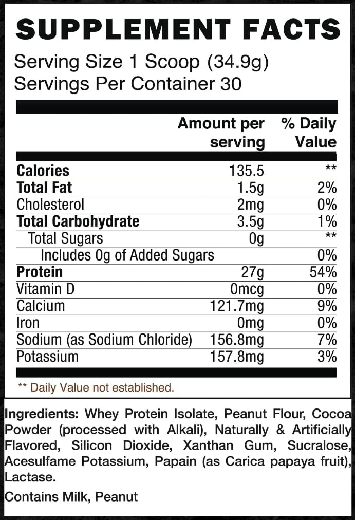 Raw Nutrition CBUM Itholate Protein Chocolate Peanut Butter Ingredients