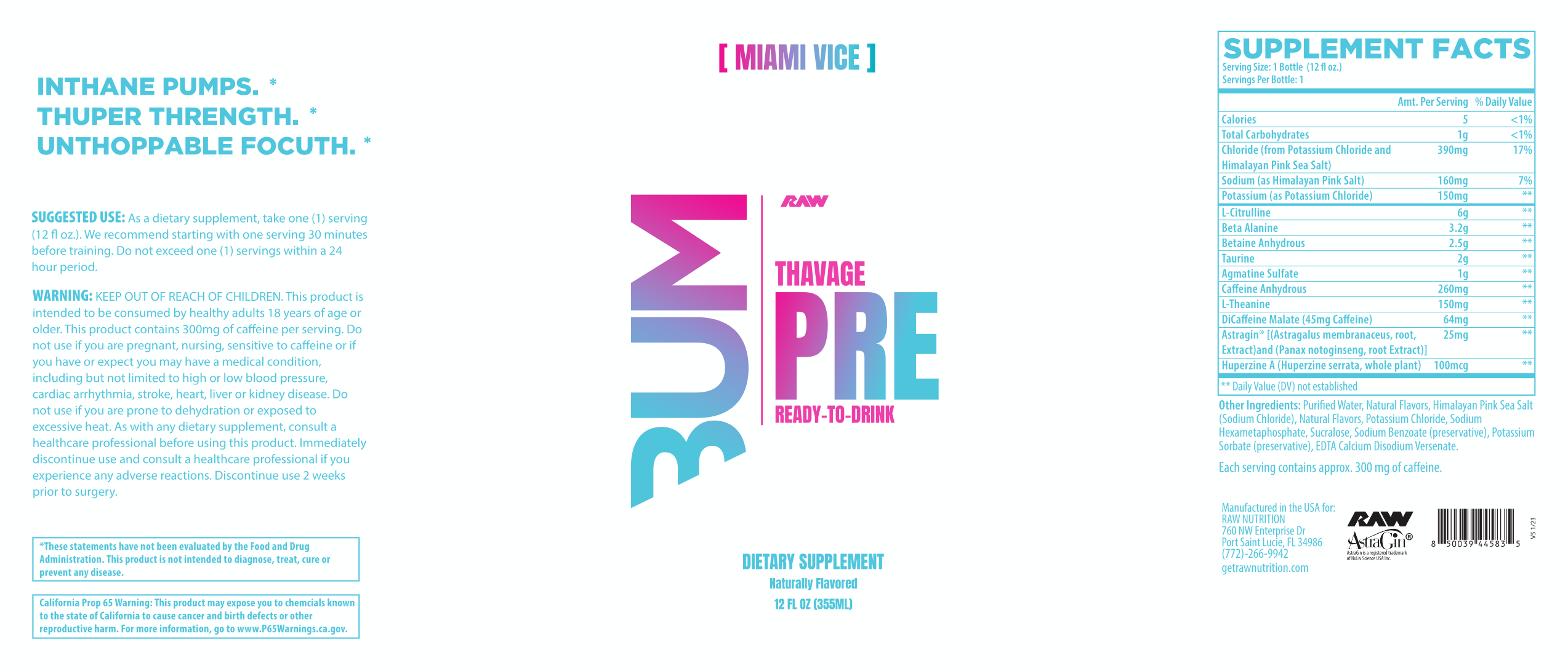 CBUM Thavage Pre-Workout RTD Miami Vice Label