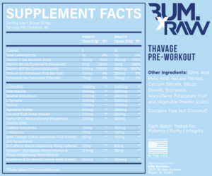 Raw Nutrition Thavage Pre-Workout 3 Peat Ingredients