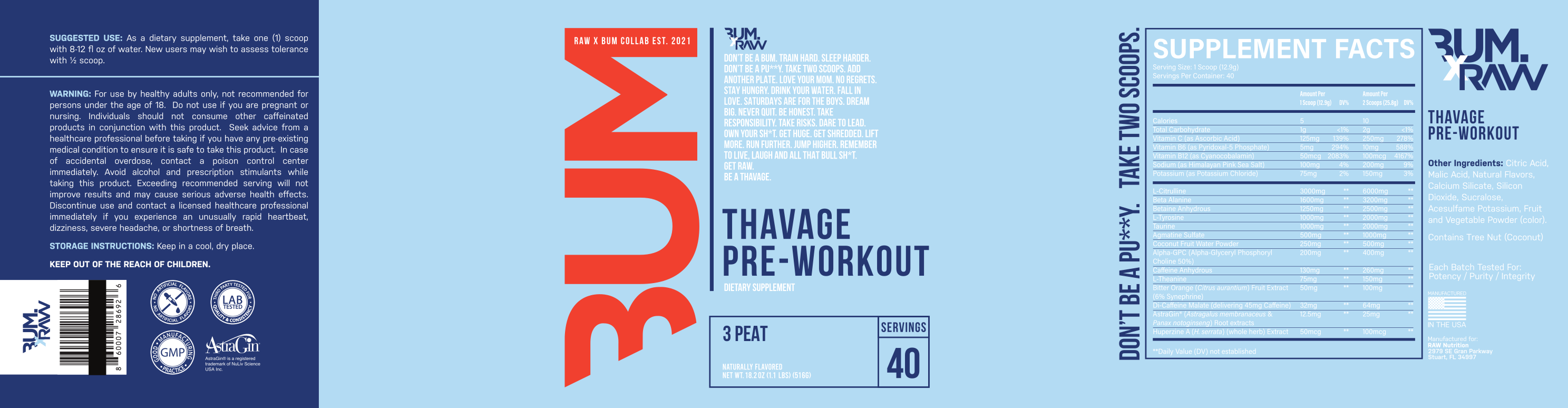 Raw Nutrition Thavage Pre-Workout 3 Peat Label