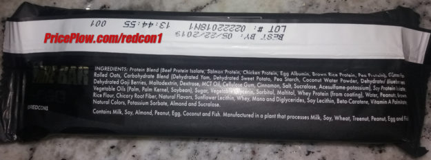 RedCon1 MRE Bar Ingredients Label