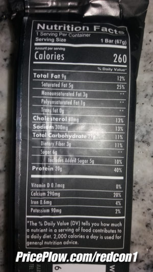 RedCon1 MRE Bar Nutrition Facts