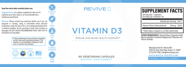 Revive MD Vitamin D3 Label