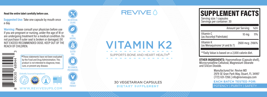 Revive MD Vitamin K2 Label