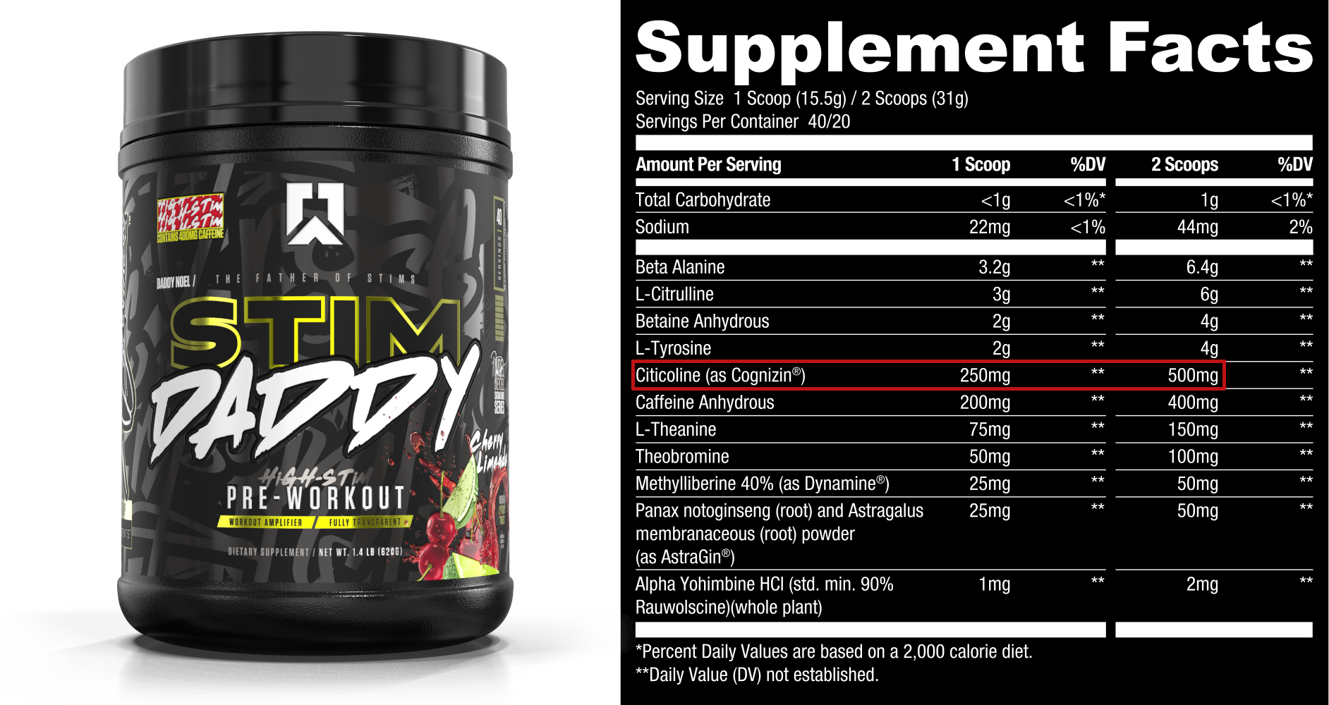 RYSE Supps Stim Daddy Pre-Workout with Cognizin