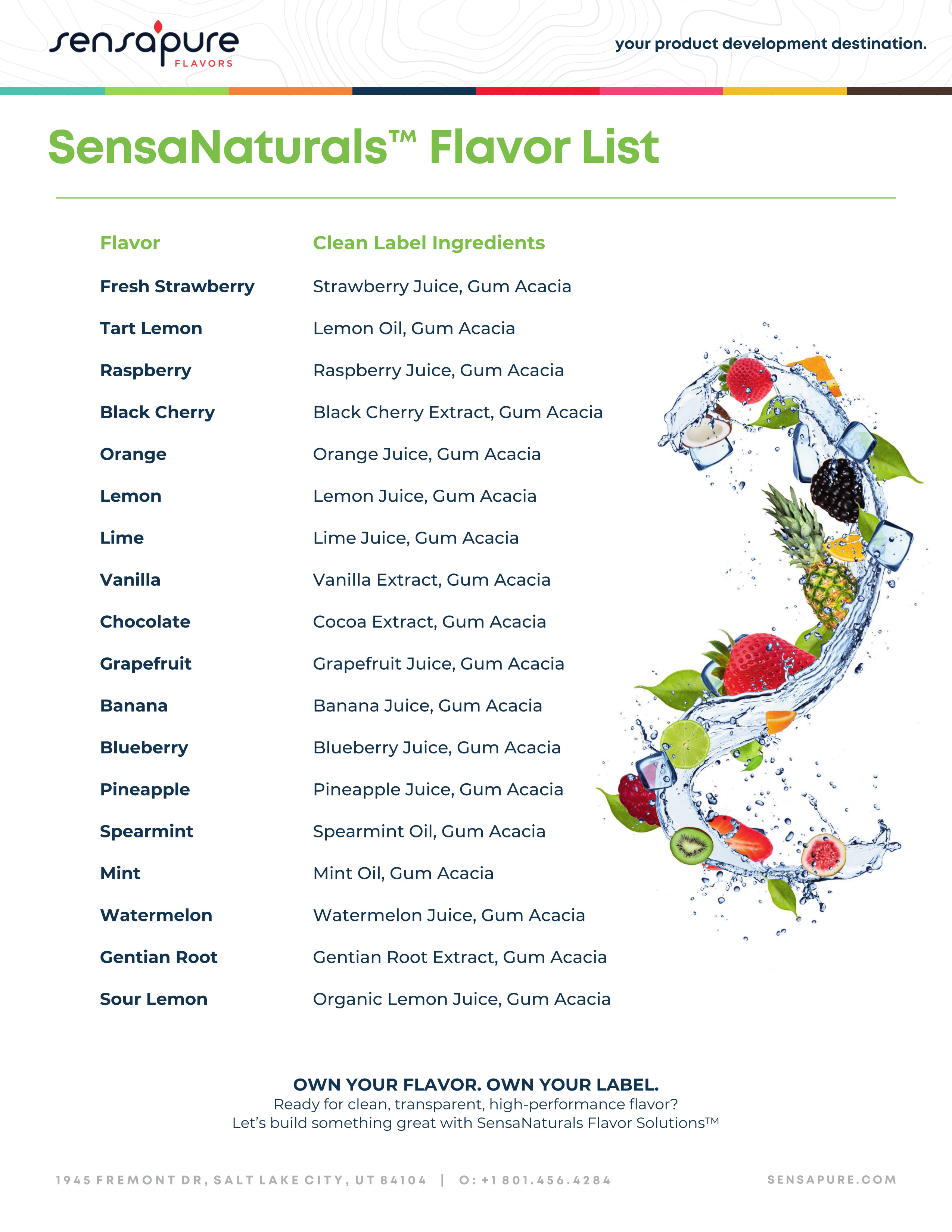 SensaNaturals Flavor List
