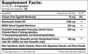 SNS Joint Support XT Ingredients