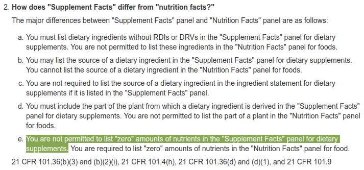 Supplement Facts vs. Nutritional Facts