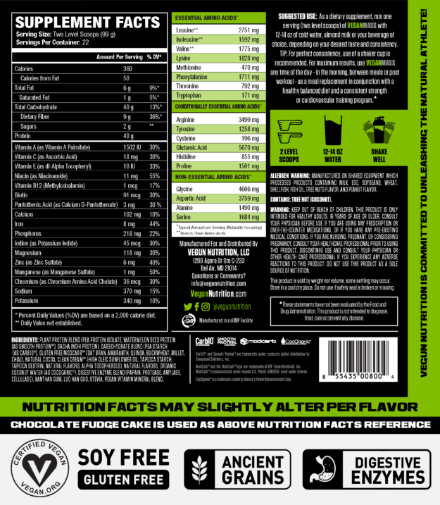 Vegun Nutrition VeganMass Ingredients