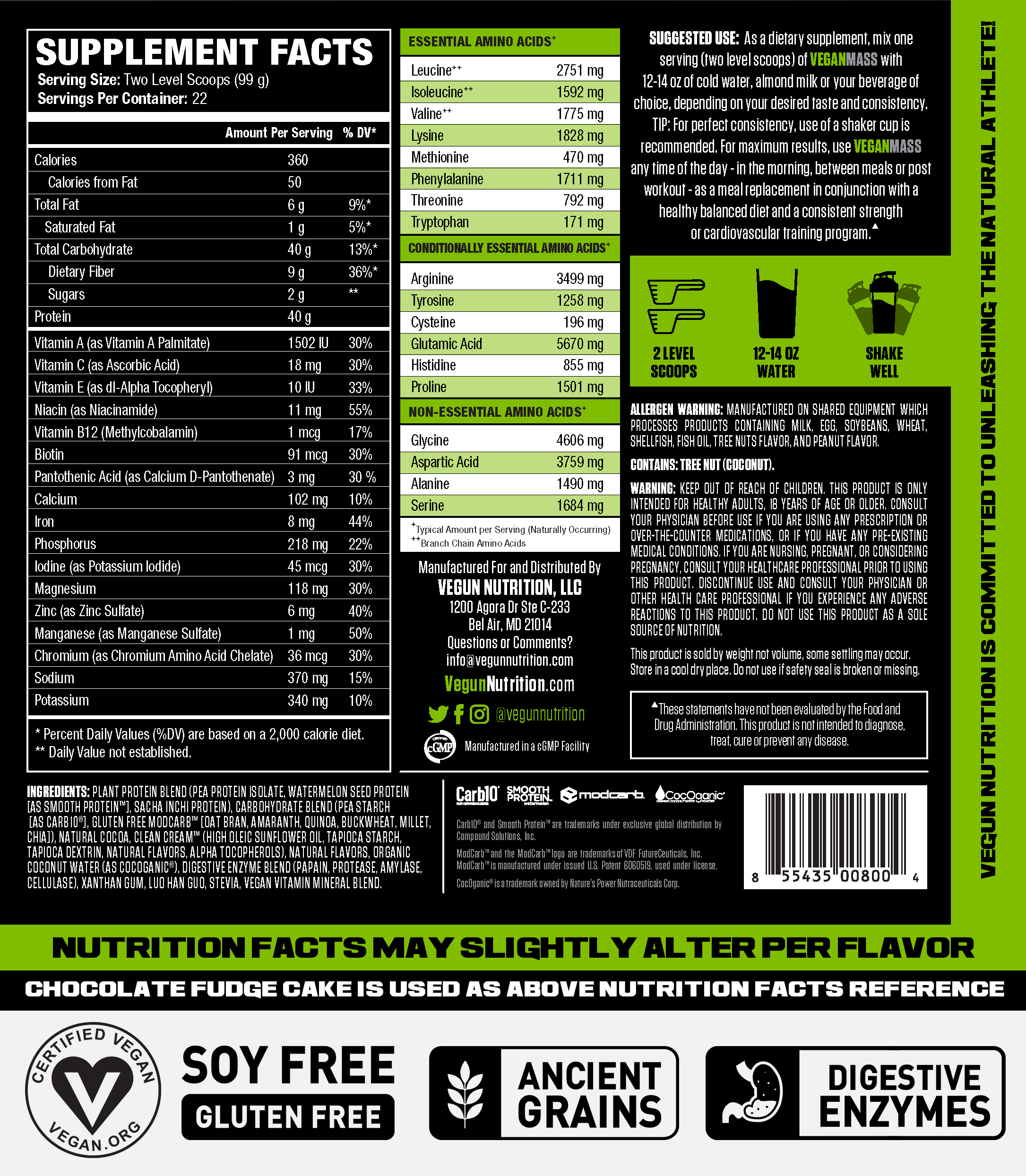 Vegun Nutrition VeganMass Ingredients