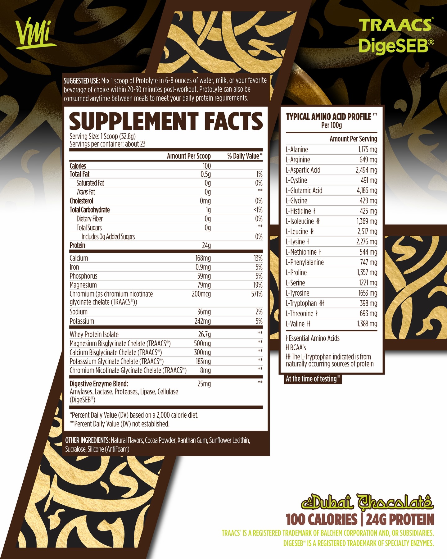 VMI Sports Protolyte Dubai Chocolate Ingredients