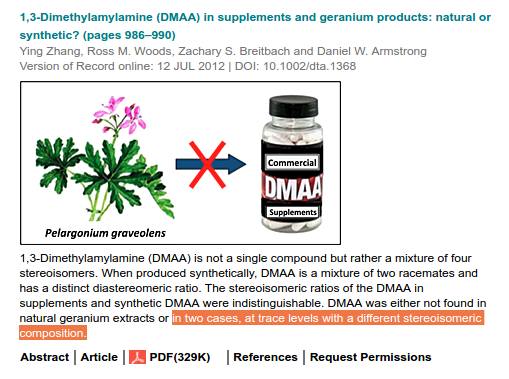 Wiley Shows Armstrong Geranium DMAA Detection Not Synthetic